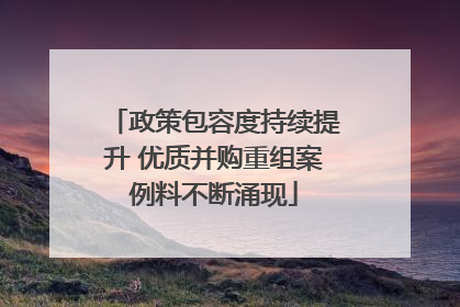 政策包容度持续提升 优质并购重组案例料不断涌现