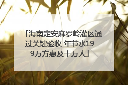 海南定安麻罗岭灌区通过关键验收 年节水199万方惠及十万人
